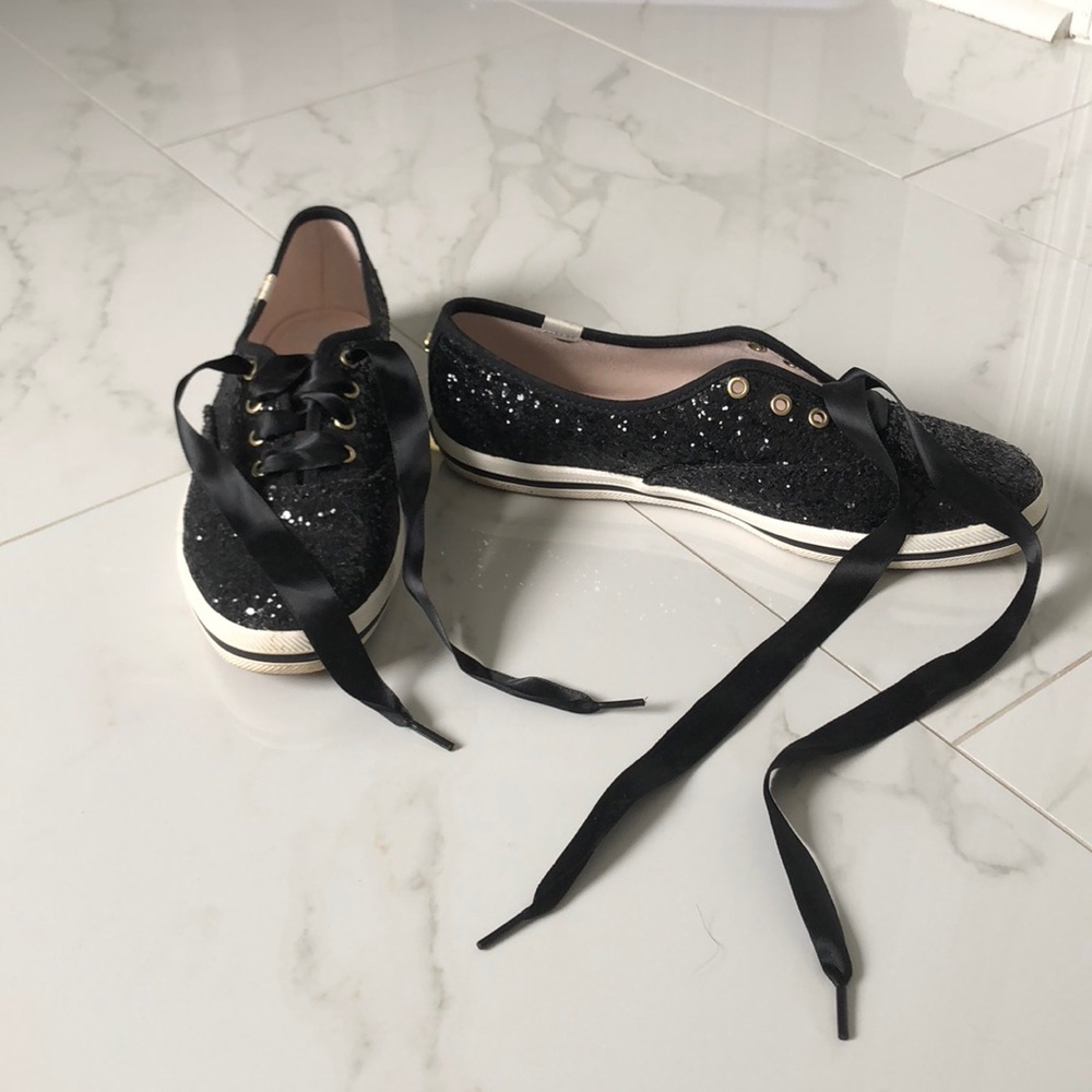 Kate Spade Black Glitter Keds - 6